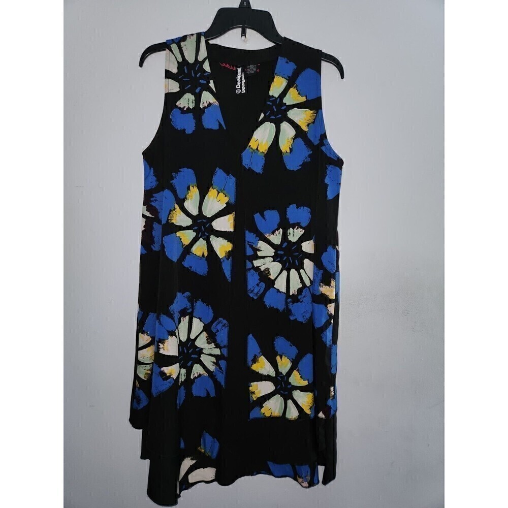Desigual Eranthe Size 44 Shift Dress Blue Multi Floral Lagenlook Sz 12 Yellow